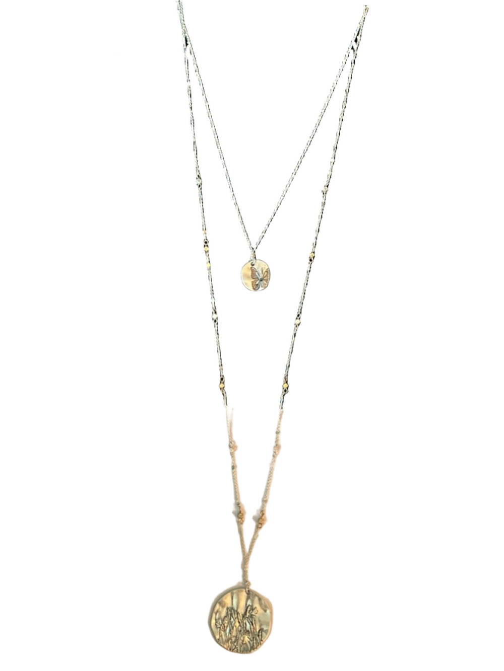 J. Jill Two-Tier Silver- tone Accent Disc Necklace